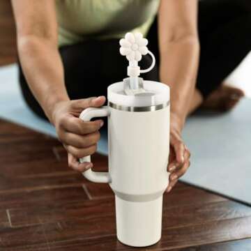 Obxquisite Straw Cover Cap for Stanley Cup, 3Pcs Flower Silicone Straw Toppers Accessories Compatible with Stanley Cup 30&40 Oz Tumbler, Straw Tips Lids for Home and Party Decor (Beige)