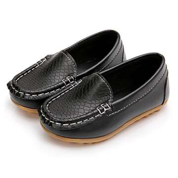 LONSOEN Toddler/Little Kid Boys Girls Soft Synthetic Leather Loafer Slip-On Boat-Dress Shoes/Sneakers,Black,SHF103 CN30
