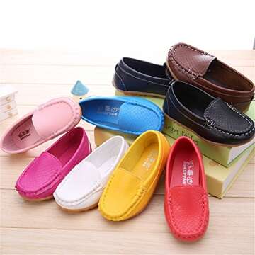 LONSOEN Toddler/Little Kid Boys Girls Soft Synthetic Leather Loafer Slip-On Boat-Dress Shoes/Sneakers,Black,SHF103 CN30