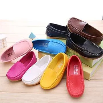 LONSOEN Toddler/Little Kid Boys Girls Soft Synthetic Leather Loafer Slip-On Boat-Dress Shoes/Sneakers,Black,SHF103 CN30