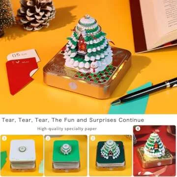SIWEME Time Piece Calendar, 3D Art Calendar Memo Pad 2025 Creative Desk Calendar with Light,Christmas Tree Rip Away Paper Carving Memo Pad Art Notepad Decorative Gifts
