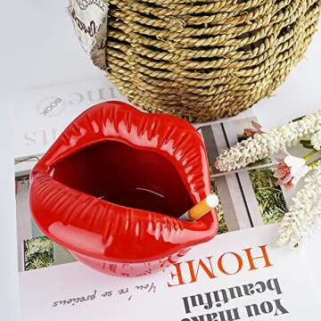 Loghot Creative Ceramic Cigarette Ashtrays with Lips Style Fashion Home Decorations (Light Red)