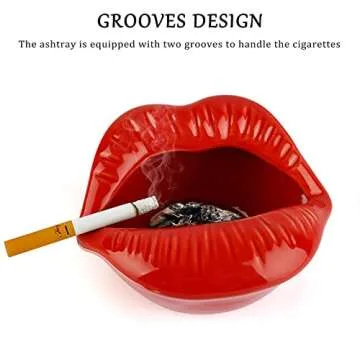 Loghot Creative Ceramic Cigarette Ashtrays with Lips Style Fashion Home Decorations (Light Red)