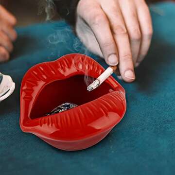 Loghot Creative Ceramic Cigarette Ashtrays with Lips Style Fashion Home Decorations (Light Red)