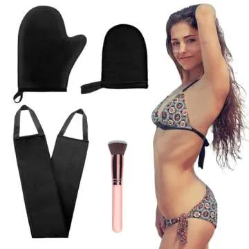 4 Pcs Self Tanner Mitt Applicator Kit - Self Tanning Mitt Glove,Self Tanner Back Applicator,Mini Fac...