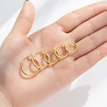 Gold Hoop Earrings Set - Hypoallergenic, 10 Pairs For Women