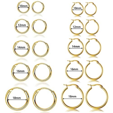 Gold Hoop Earrings Set - Hypoallergenic, 10 Pairs For Women