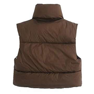 KEOMUD Women's Winter Crop Vest Lightweight Sleeveless Warm Outerwear Puffer Vest Padded Gilet Brown...