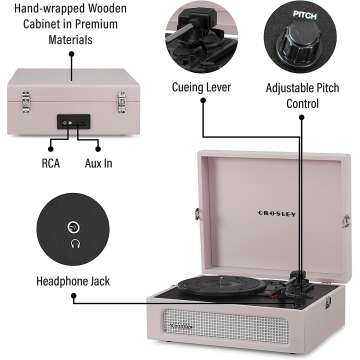 Crosley Voyager Portable Vinyl Record Player Amethyst