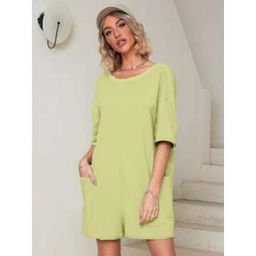 Glamaker Women's Summer Outfits Rompers For Women Casual Oversized Tshirt Athletic Romper Backless S...