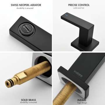 Indare Bathroom Faucets，Black Bathroom Faucet，4 Inch 8 Inch Widespread Bathroom Faucets for Sink 3 Hole Brass Matte Black with Bathroom Sink Drain