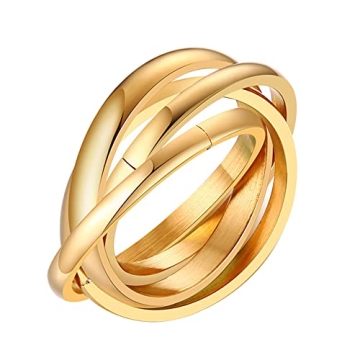 JAJAFOOK Women's Stainless Steel Gold Silver Rose Triple Band Interlocked Rolling Ring
