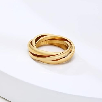 JAJAFOOK Triple Band Ring for Women in Gold Silver Rose
