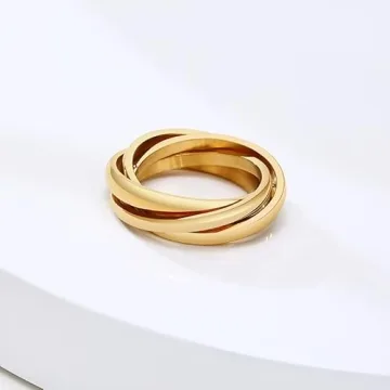 JAJAFOOK Triple Band Ring for Women in Gold Silver Rose