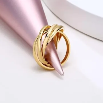 JAJAFOOK Triple Band Ring for Women in Gold Silver Rose