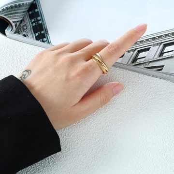 JAJAFOOK Triple Band Ring for Women in Gold Silver Rose