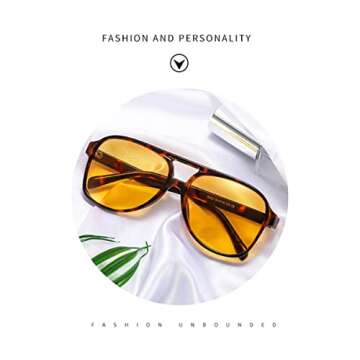 IKUVNA Vintage Aviator Sunglasses for Women Men 70s Glasses Retro Oversized Yellow Lens Shades (Leopard Yellow)