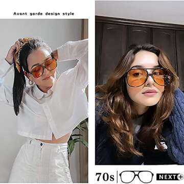 IKUVNA Vintage Aviator Sunglasses for Women Men 70s Glasses Retro Oversized Yellow Lens Shades (Leopard Yellow)