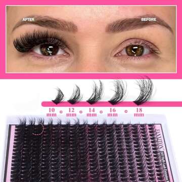 FANXITON DIY Lash Extension Kit Fluffy Lash Clusters 288 pcs Thick Lash Clusters Kit D Curl 10-18 mm...