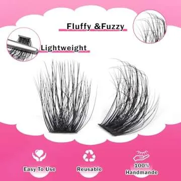 FANXITON DIY Lash Extension Kit Fluffy Lash Clusters 288 pcs Thick Lash Clusters Kit D Curl 10-18 mm Cluster Eyelash Extension Kit with Lash Bond and Seal Lash Tweezers Individual Lashes For Beginners