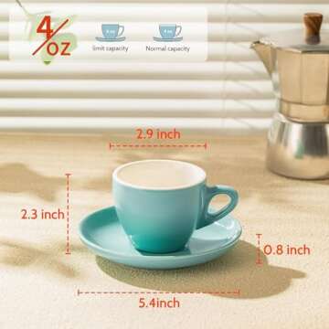 Sweese Espresso Cups with Saucers, 4 Ounce Demitasse Cups, Perfect for Single or Double Espresso, Ca...