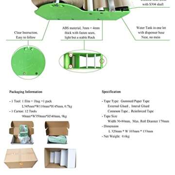QILIMA 12.6in Water Activated Tape Dispenser for Offices