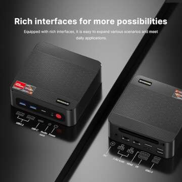 BOSGAME P4 Light Gaming Mini PC Ryzen 7 5700U 32GB RAM 1TB SSD Winodws 11 Pro Triple 4K 60HZ Displays Desktop Computers, Support PS3 Emulator Micro PC, HDMI+DP+Type-C, WiFi 6E, BT5.2, Dual 2.5GbE LAN