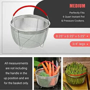 Original Salbree Steamer Basket for 6 qt quart Instant Pot Accessories, Stainless Steel Strainer and Insert fits IP Insta Pots, Instapot, Other Pressure Cookers, with Silicone Handle [3qt 8qt avail]