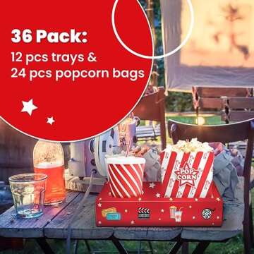Cheshire Gifts Movie Night Supplies 36 Pcs - Popcorn Bags (24ct) & Movie Night Snack Trays (12ct) - ...