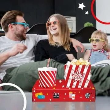 Cheshire Gifts Movie Night Supplies 36 Pcs - Popcorn Bags (24ct) & Movie Night Snack Trays (12ct) - Movie Theater Decor & Popcorn Bowls For Family Movie Night