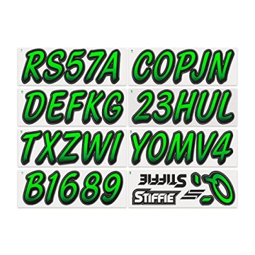 STIFFIE Whipline Electric Green/Black 3" Boat & PWC Registration Decals • Numbers Letters Stickers