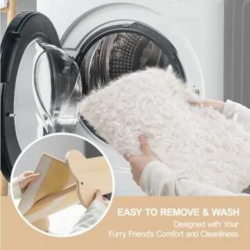 MEWOOFUN Cute Cat Beds for Indoor Cats, 20 X 17.7 in Elevated Cat Bed & Furniture, Wooden Cat Hammock Bed with Pillow, Fluffy Small Cat Bed Washable for Kitty, Plush White