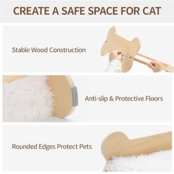 MEWOOFUN Cute Cat Beds for Indoor Cats, 20 X 17.7 in Elevated Cat Bed & Furniture, Wooden Cat Hammock Bed with Pillow, Fluffy Small Cat Bed Washable for Kitty, Plush White