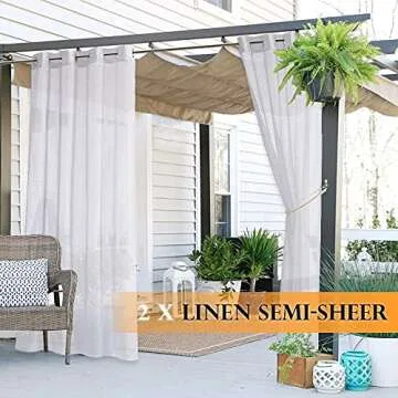 RYB HOME 2 Panels Pergola Curtains Outdoor - Linen Look Waterproof White Sheer Curtains Half Privacy...