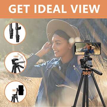 Lightweight Camera Tripod, LINKCOOL 54 inches Portable Tripod for Camera and Phone with Phone Holder Mount & Wireless Remote Shutter for Travel Video Shooting