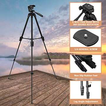 Lightweight Camera Tripod, LINKCOOL 54 inches Portable Tripod for Camera and Phone with Phone Holder Mount & Wireless Remote Shutter for Travel Video Shooting