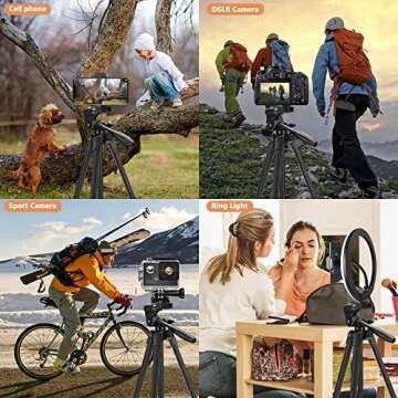 Lightweight Camera Tripod, LINKCOOL 54 inches Portable Tripod for Camera and Phone with Phone Holder Mount & Wireless Remote Shutter for Travel Video Shooting