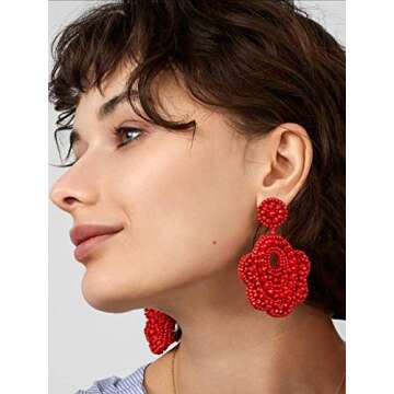 BEST LADY Statement Drop Earrings - Bohemian Beaded Flowers, Ideal Gift for Women