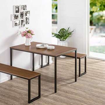 ZINUS 48 Inch Louis Metal Frame Table with Benches 3 Piece Dining Set, Easy Assembly, Brown