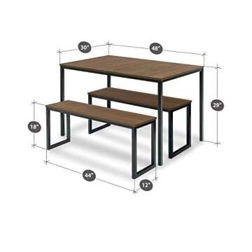 ZINUS 48 Inch Louis Metal Frame Table with Benches 3 Piece Dining Set, Easy Assembly, Brown