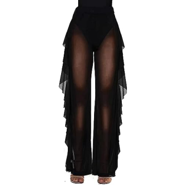 Willow Dance Women's Perspective Sheer Mesh Ruffle Pants - Black, Size S