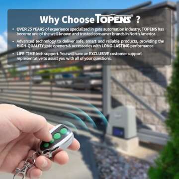 TOPENS M12 Remote Control 4-Button Transmitter for Automatic Swing Sliding Gate Opener 2-Pack Wireless Transmitter Key Fobs Security Gate Controller with Keychain