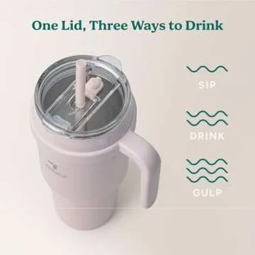 REDUCE Cold1 40 oz Tumbler with Handle - Vacuum Insulated Stainless Steel Water Bottle for Home, Office or Car, Reusable Mug with Straw or Leakproof Flip Lid, Keeps Drinks Cold All Day- Gloss Cotton