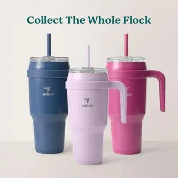REDUCE Cold1 40 oz Tumbler with Handle - Vacuum Insulated Stainless Steel Water Bottle for Home, Office or Car, Reusable Mug with Straw or Leakproof Flip Lid, Keeps Drinks Cold All Day- Gloss Cotton