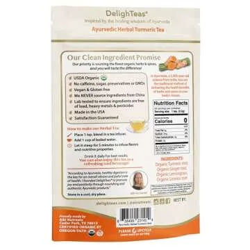 DelighTeas Organic Turmeric Ginger Tea | Ayurvedic Loose Leaf Herbal Turmeric Tea for Joint, Immune & Digestive Support | Caffeine Free, Unsweetened | 50 Servings, 4oz.