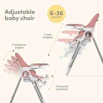 Sweety Fox Baby High Chair Adjustable to 7 Different Heights - Pink Baby Chair - Silla para Comer de...