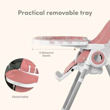 Sweety Fox Baby High Chair Adjustable to 7 Different Heights - Pink Baby Chair - Silla para Comer de Bebe - Foldable High Chairs for Babies and Toddlers