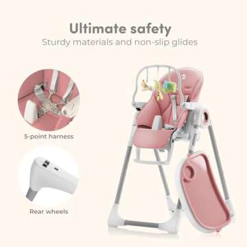 Sweety Fox Baby High Chair Adjustable to 7 Different Heights - Pink Baby Chair - Silla para Comer de Bebe - Foldable High Chairs for Babies and Toddlers