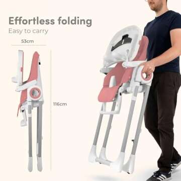 Sweety Fox Baby High Chair Adjustable to 7 Different Heights - Pink Baby Chair - Silla para Comer de Bebe - Foldable High Chairs for Babies and Toddlers