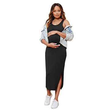Stylish Romwe Women's Maternity Rib Knit Dress for Moms